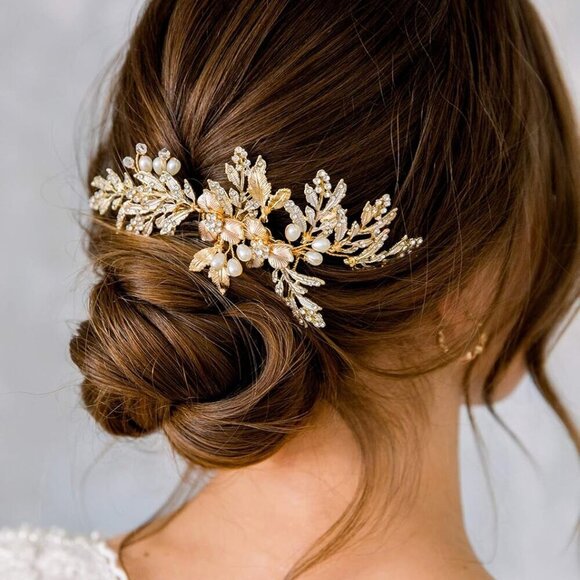 Handmade Wedding Hair Comb Clip Rhinestone Bridal Hair Comb Piece, Gold Hair Acc - Picture 3 of 8
